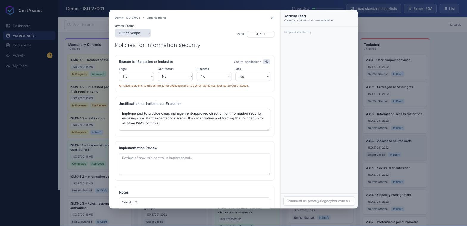CertAssist control detail