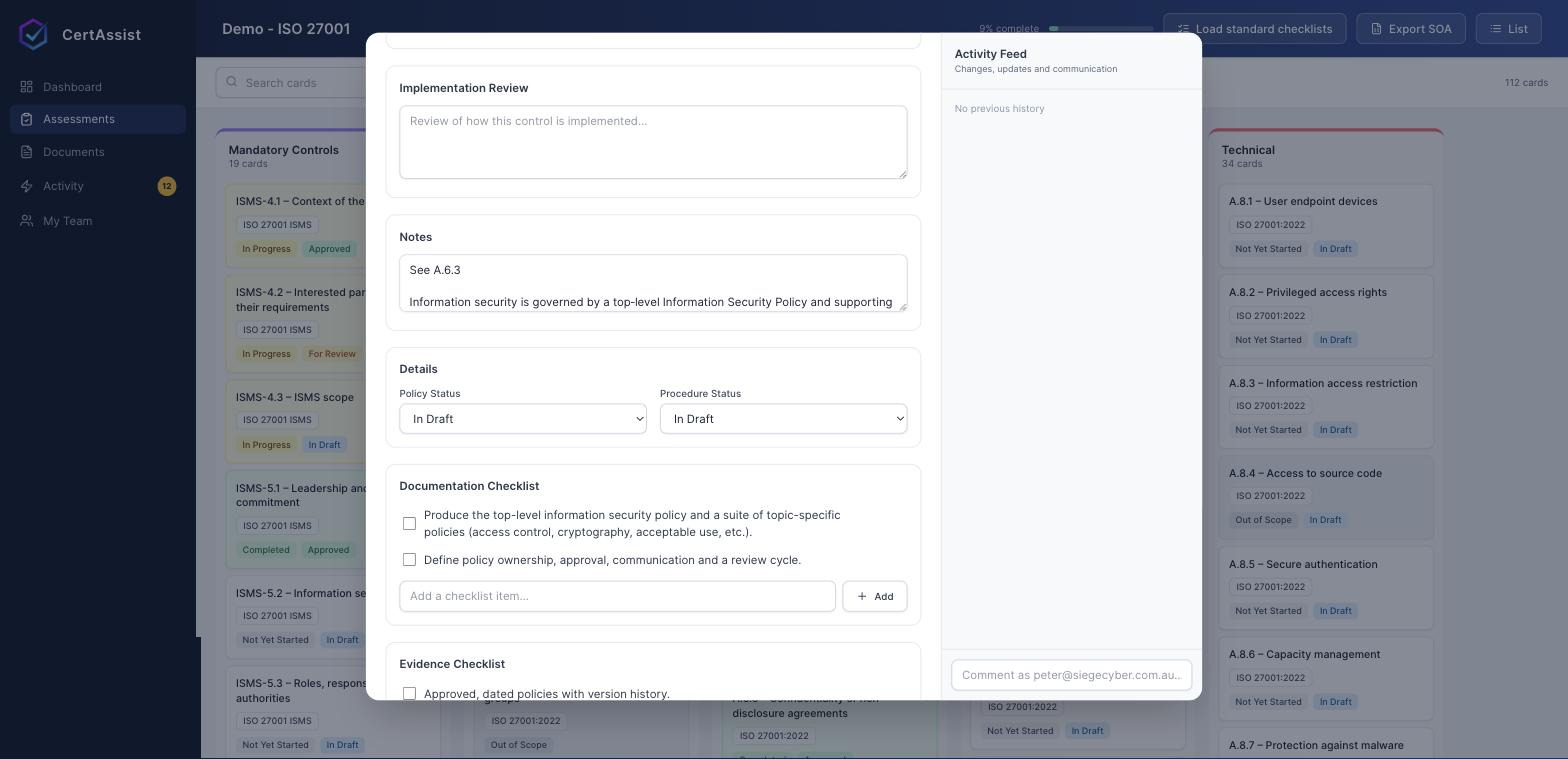 CertAssist checklists